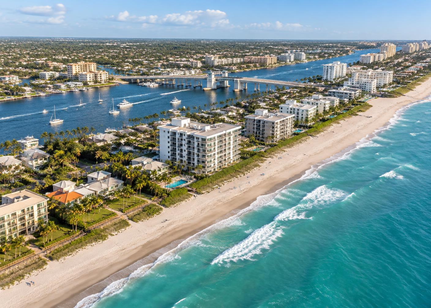 Aerial view of South Florida's coastline and waterfront homes